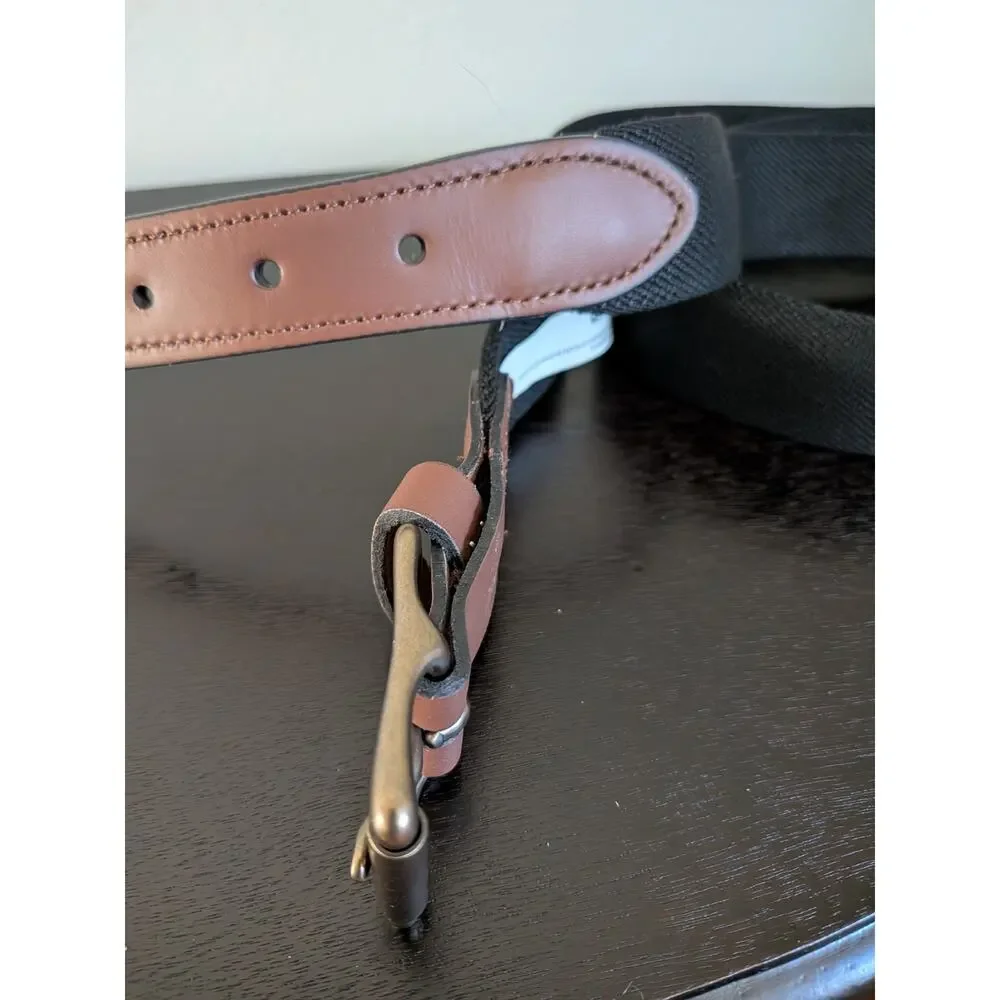 Lands' End Men's Stretch Belt Size 44 Black Elastic Cognac Leather Buckle